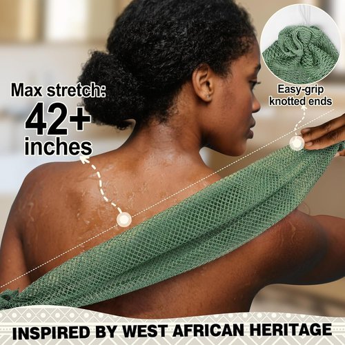 African Net Sponge | Authentic Exfoliating Bath Sponges - 4 Pack, 42 Inch for All Skin Types (Green, Pink, Blue, Grey)