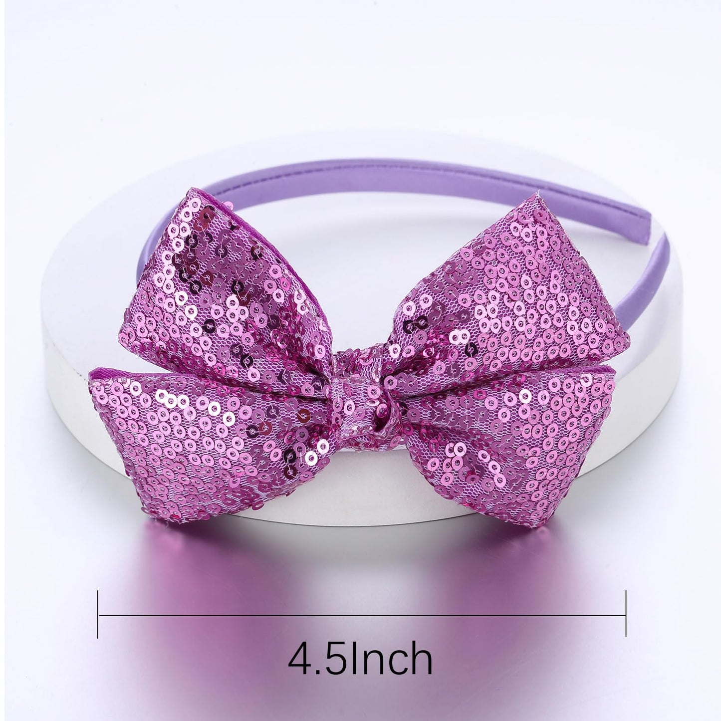 Kiszu Sparkly Sequin Hair Bow Headband for Girls, Kids, and Toddlers - Fashion Cute Boutique Style Hair Accessory - 1 Piece (Light Purple)