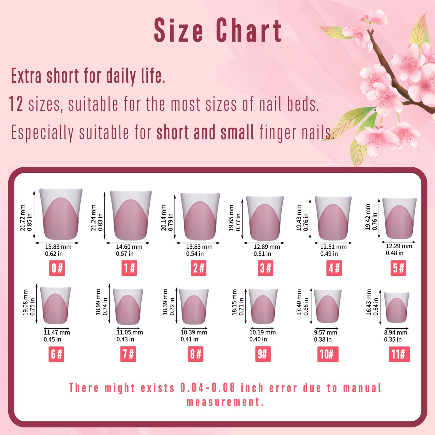 NOVO OVO French Tip Short Duck Nail Tips Press on, Pre-designed Soft Gel Nail Extension, BERRY PINK Pre-applied Tip Primer & Base Coat, Full Cover Matte Vrial False Nails for DIY x 12 Sizes 240 pcs