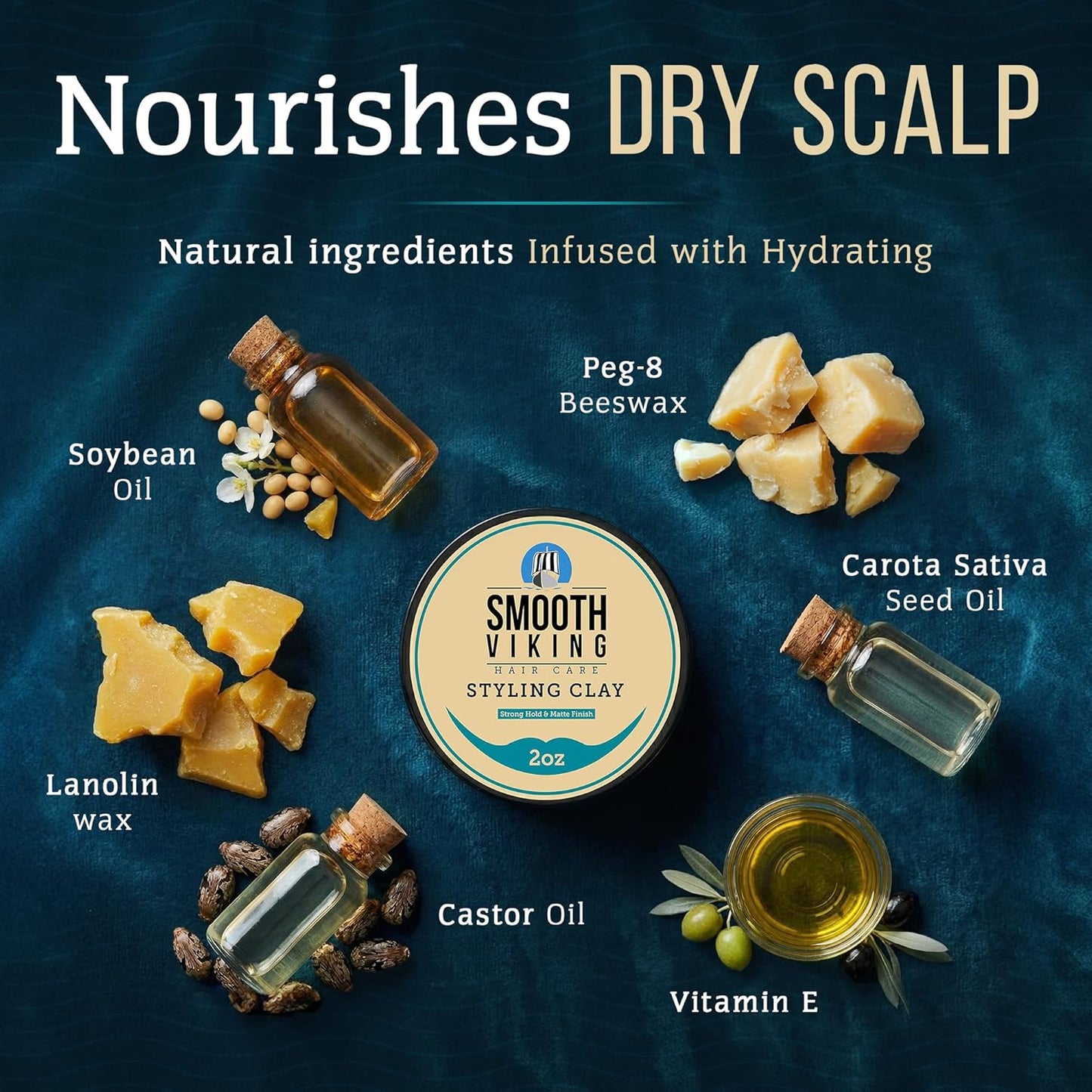 Smooth Viking Hair Clay - Strong Hold Pomade with Matte Finish, Oil-Free, 2oz | Ideal for All Hair Types