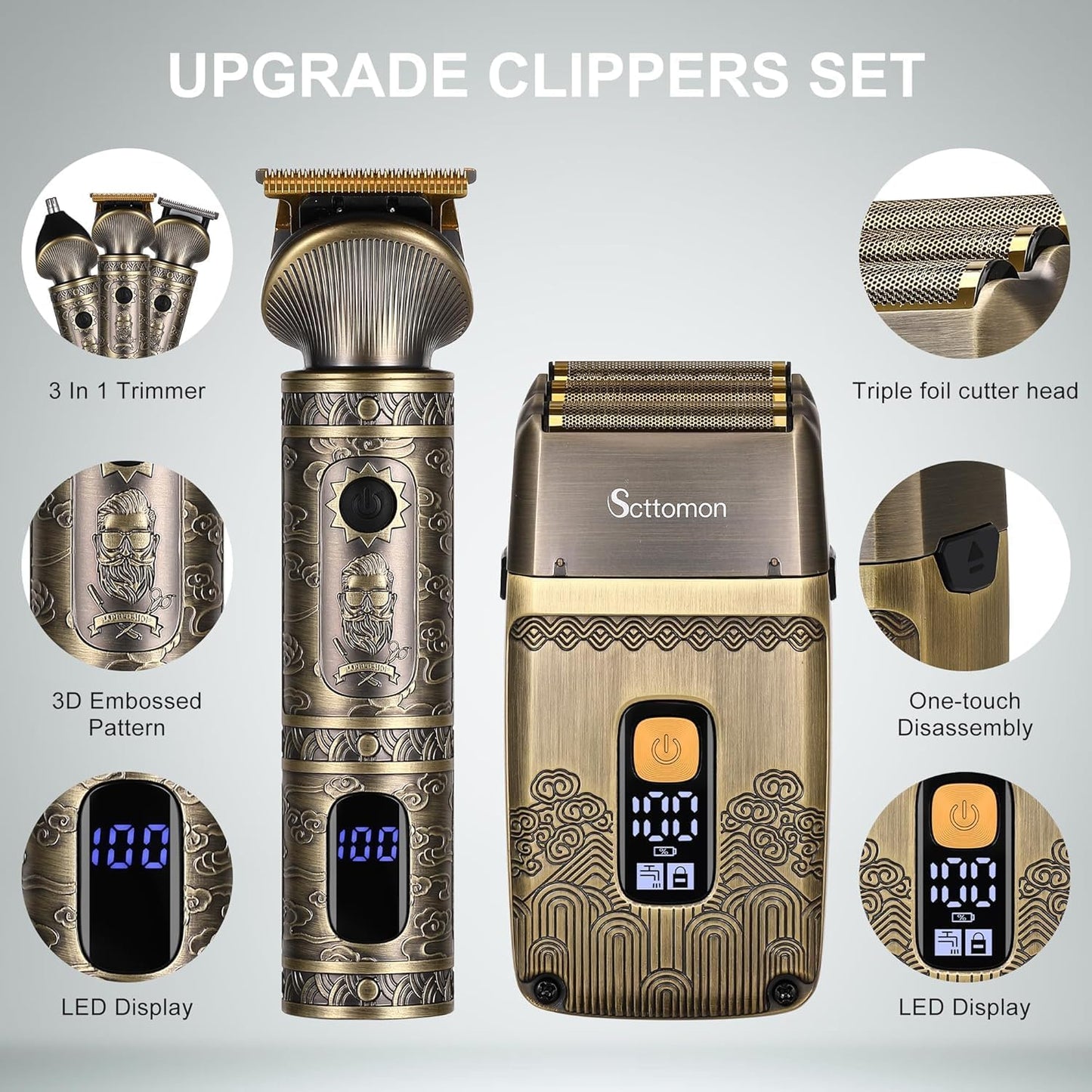 Scttomon T-Blade Hair Trimmers - Cordless Electric Shaver & Beard Grooming Kit for Men