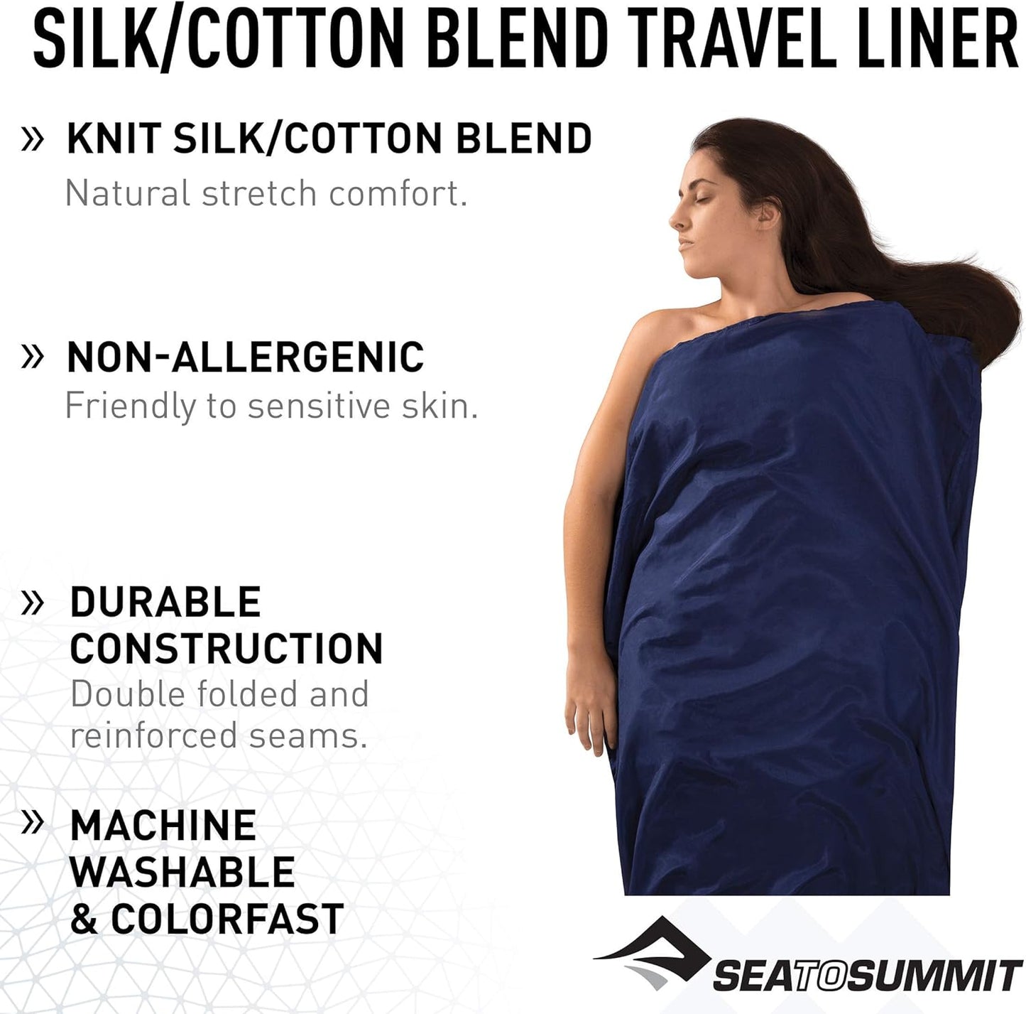 Sea to Summit Silk-Cotton Blend Travel Sleeping Bag Liner - Lightweight & Compact for Easy Packing
