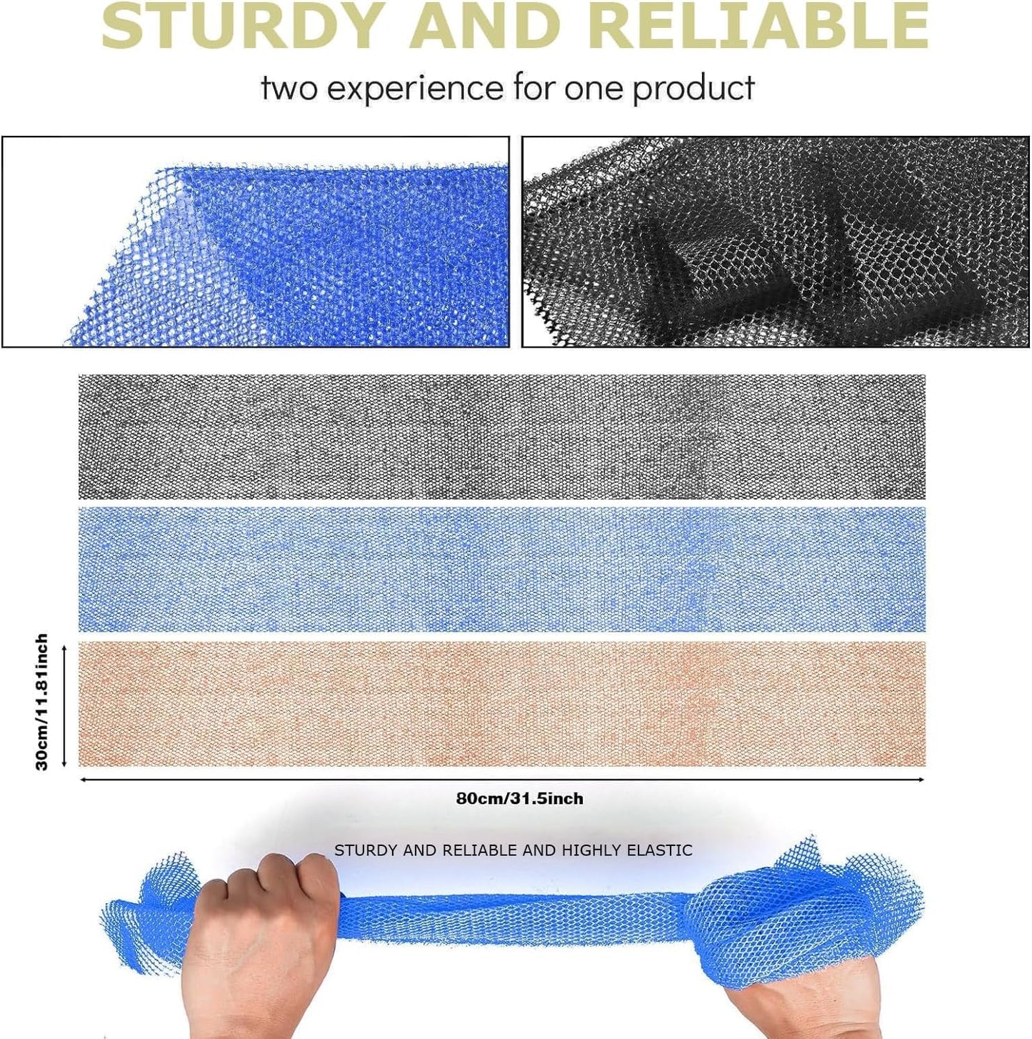 Skiennix African Bath Sponge Set - Exfoliating Shower Body Scrubber | 3 Pieces in Black, Blue, Brown