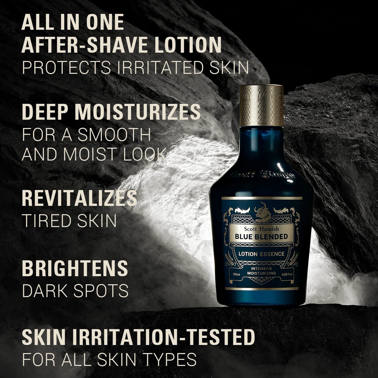 Scott Hamish Blue Blended Lotion Essence - Men's Anti-Aging Face Moisturizer with Hyaluronic Acid & Amino Acids | 6.09 fl. oz.