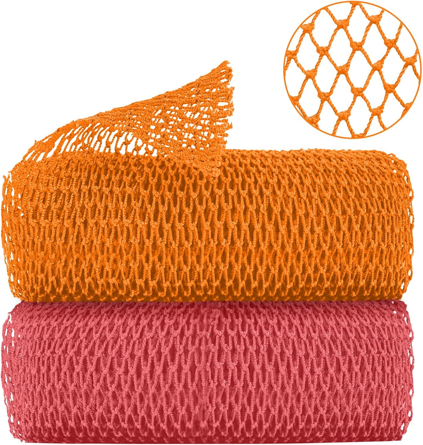 Skiennix African Net Sponge - Long Nylon Exfoliating Bath Washcloth for Deep Clean | 63-Inch Stretch (Pink, Orange)