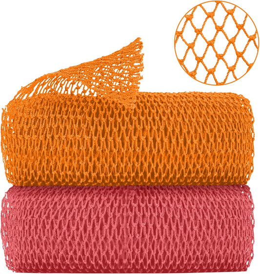Skiennix African Net Sponge - Long Nylon Exfoliating Bath Washcloth for Deep Clean | 63-Inch Stretch (Pink, Orange)