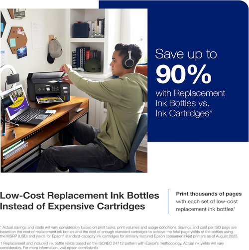 Epson EcoTank ET-2800 Wireless Color All-in-One Printer - Cartridge-Free, Scan & Copy - Black