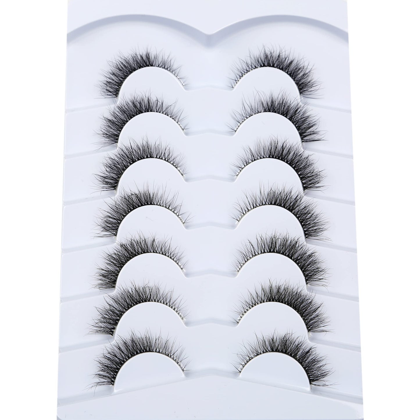 Pooplunch False Eyelashes Cat Eye Look Natural Short Lashes Wispy Clear Band Extension Volume Fluffy Fake Eyelashes Faux Mink Lash Strips 7 Pairs Multipack