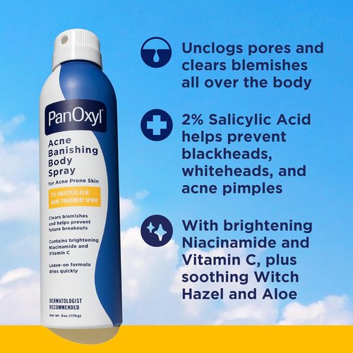 PanOxyl Acne Banishing Body Spray - 2% Salicylic Acid Treatment for Stubborn Breakouts | 6 Oz