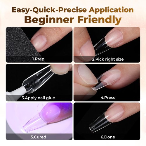 UNA GELLA Long Coffin Nail Tips, 504pcs Pre-Shape Fake Nails Half Matte Full Cover Acrylic Gel Nail Tips Clear Long Coffin Press On Nails Home DIY Extension 12 Sizes Gelly Tips