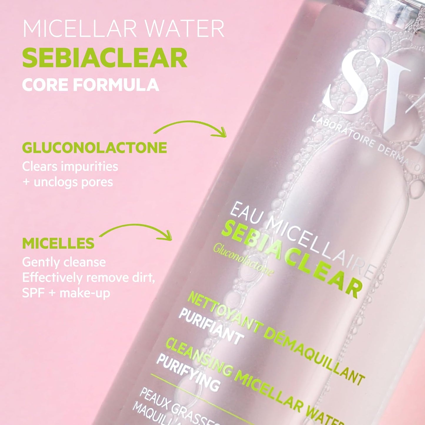 SVR Sebiaclear Micellar Water - Purifying Makeup Remover for Oily & Combination Skin | 13.5 fl. oz.