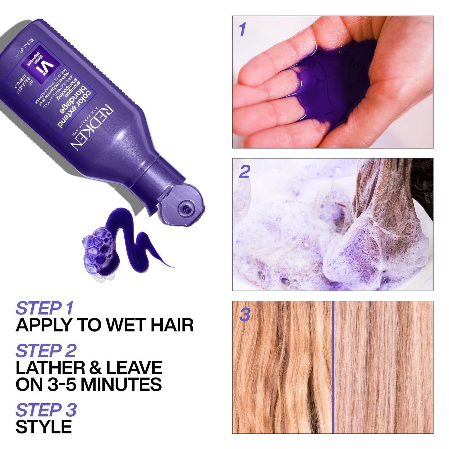 Redken Purple Shampoo with Violet Pigment, Blonde Hair Toner, Color Depositing Formula, 10.1 fl.oz.