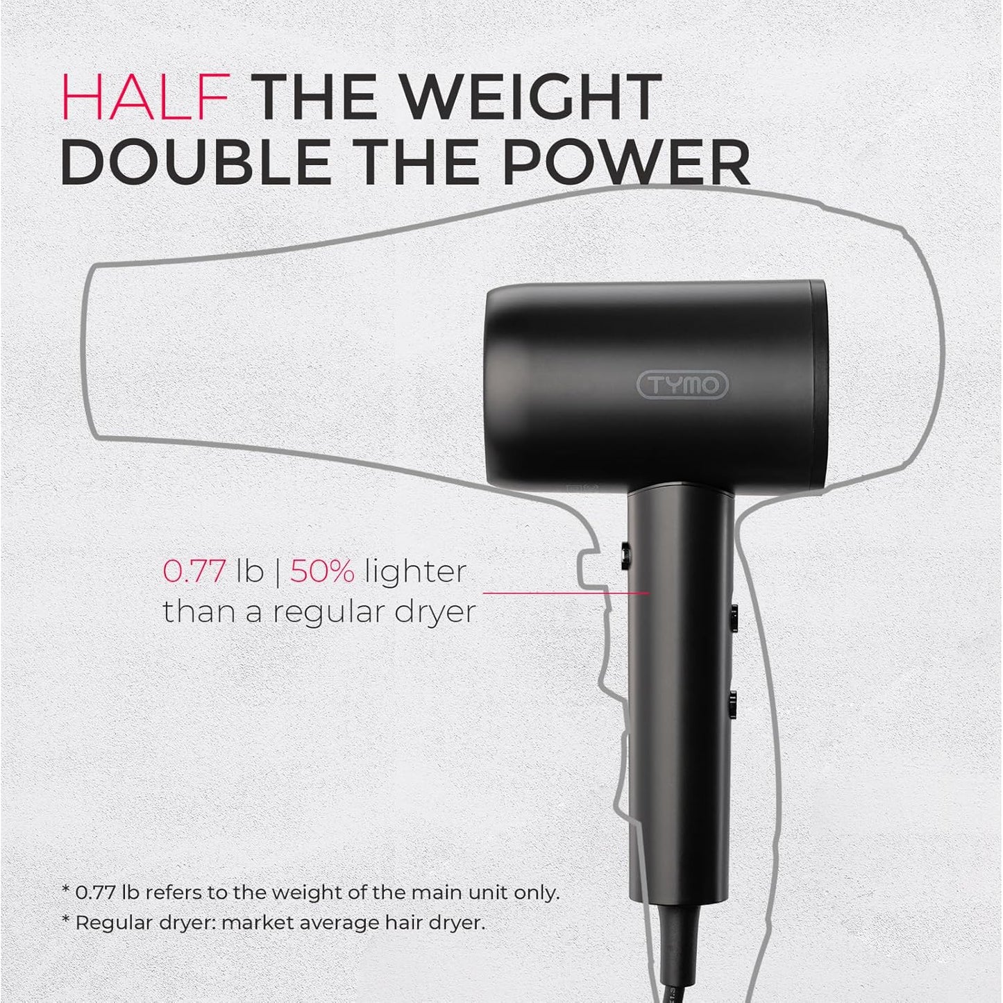 TYMO Diffuser Hair Dryer - 300 Million Ionic Technology, Lightweight Travel Blow Dryer with Comb Attachment, Black