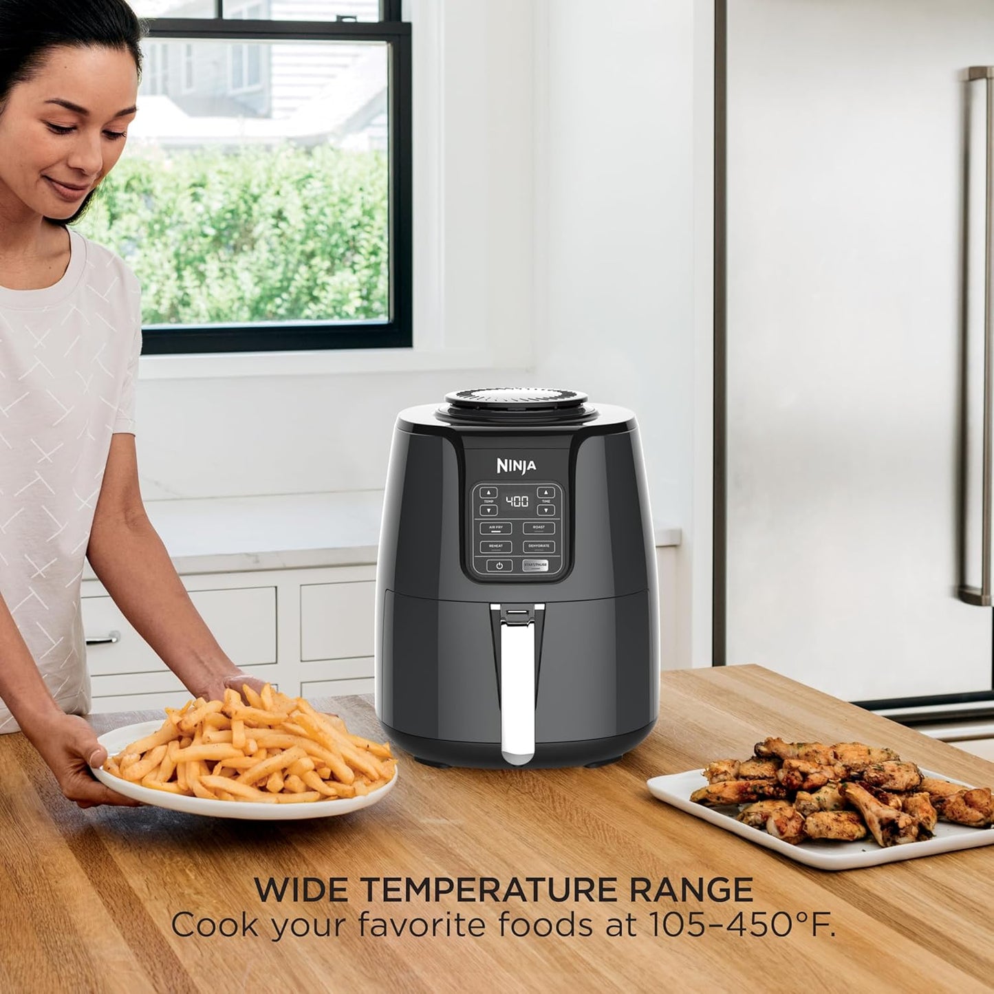 Ninja | Air Fryer | 4 QT Capacity | 4-in1 Roast, Crisp, Roast, Reheats, & Dehydrates | Dishwasher Safe Parts | Includes 20 Easy & Healthy Recipes | Compact | Grey | AF101