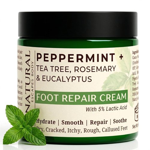 Natural Escapes Peppermint Foot Cream - Deep Moisturizing Heel Repair with Tea Tree & Eucalyptus, 4 oz