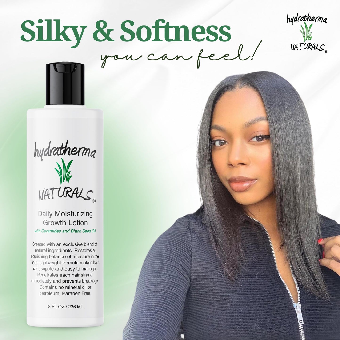 Hydratherma Naturals Daily Moisturizing Growth Lotion 8 oz. - For Thick, Curly, Coily, and Wavy Hair - Excellent for Chemically Treated or Natural Hair - Prevents Breakage and Shedding