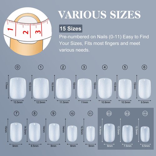Gelike ec Extra Short Nail Tips: XS Square Soft Gel Nail Tips Full Cover - 300PCS Square Shaped for Acrylic Nails, Clear Gelly Tips Pre-Buffed PMMA False Press on Nails 15 Sizes, EXTRA SHORT SQUARE