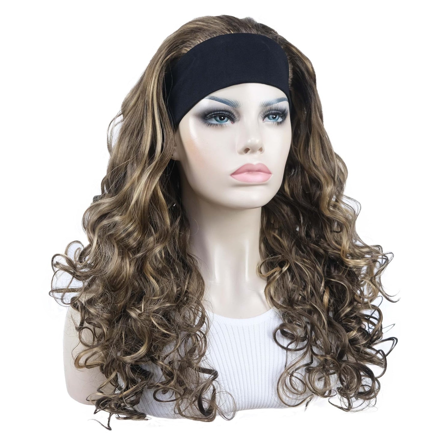 Aimole Long 22" Curly 3/4 Women Wigs With Headband Soft Layered Wig Heat Resisting Fiber Synthetic Hair (L10-124)