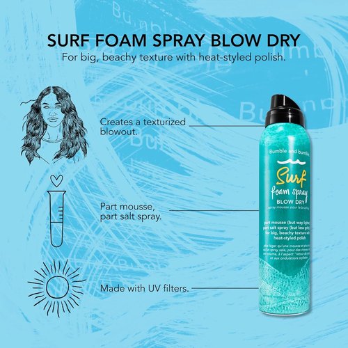 Bumble and Bumble Surf Foam Spray - Lightweight Volume Mousse for Beachy Texture | UV Protection | 4 Ounce