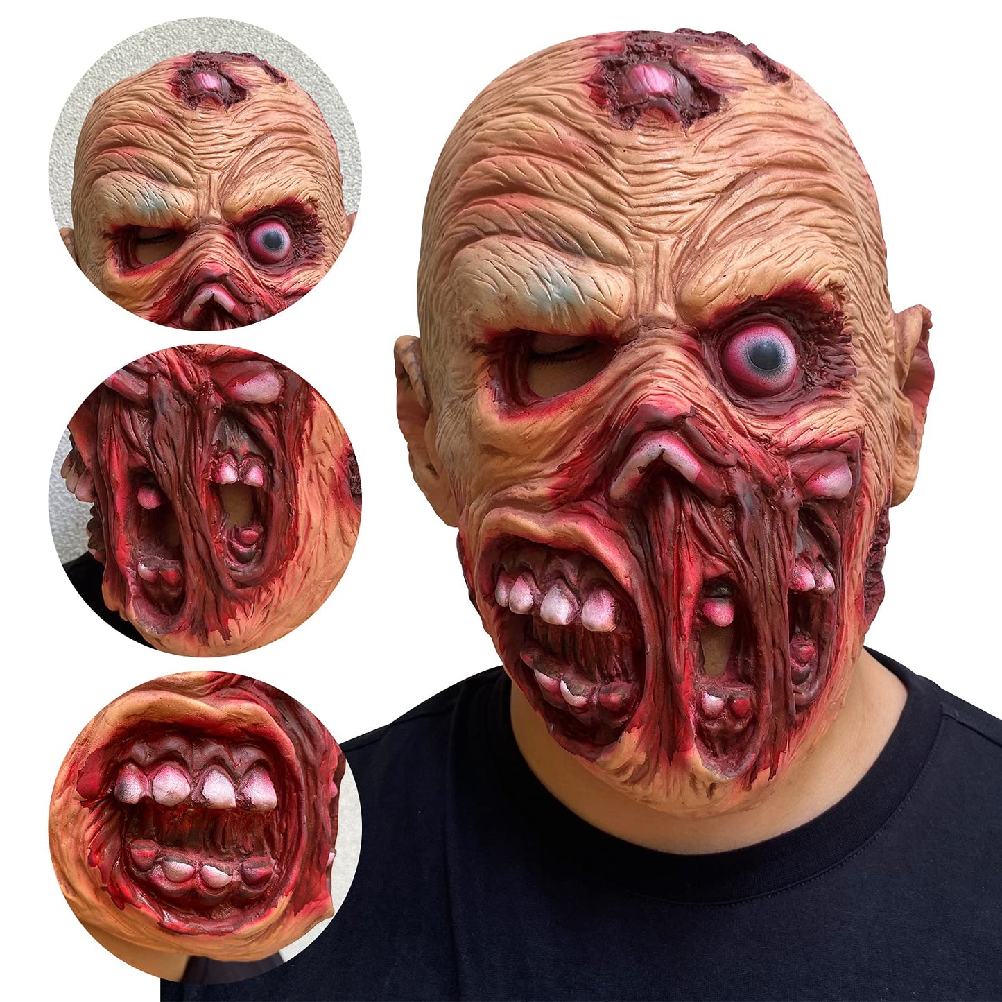 nezababycos Scary Zombie Mask Halloween Horror Dead Monster Costume Creepy Bloody Walking Demon Props for Adult Men Women Latex (A)