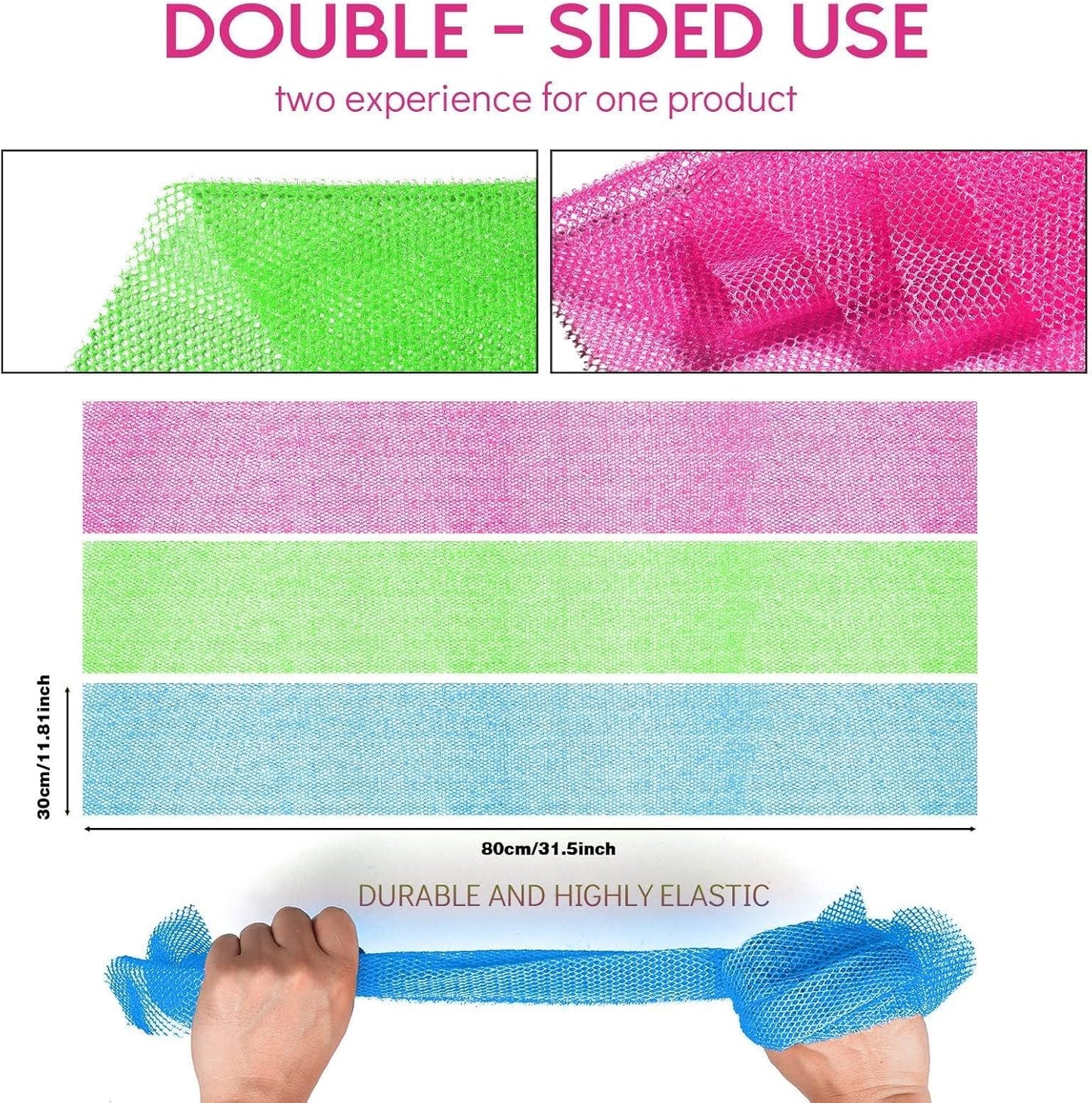 UJFQBH African Bath Sponge Set - Exfoliating Net Body Scrubber for Daily Use | 3 Pieces in Rose Red, Blue, Green