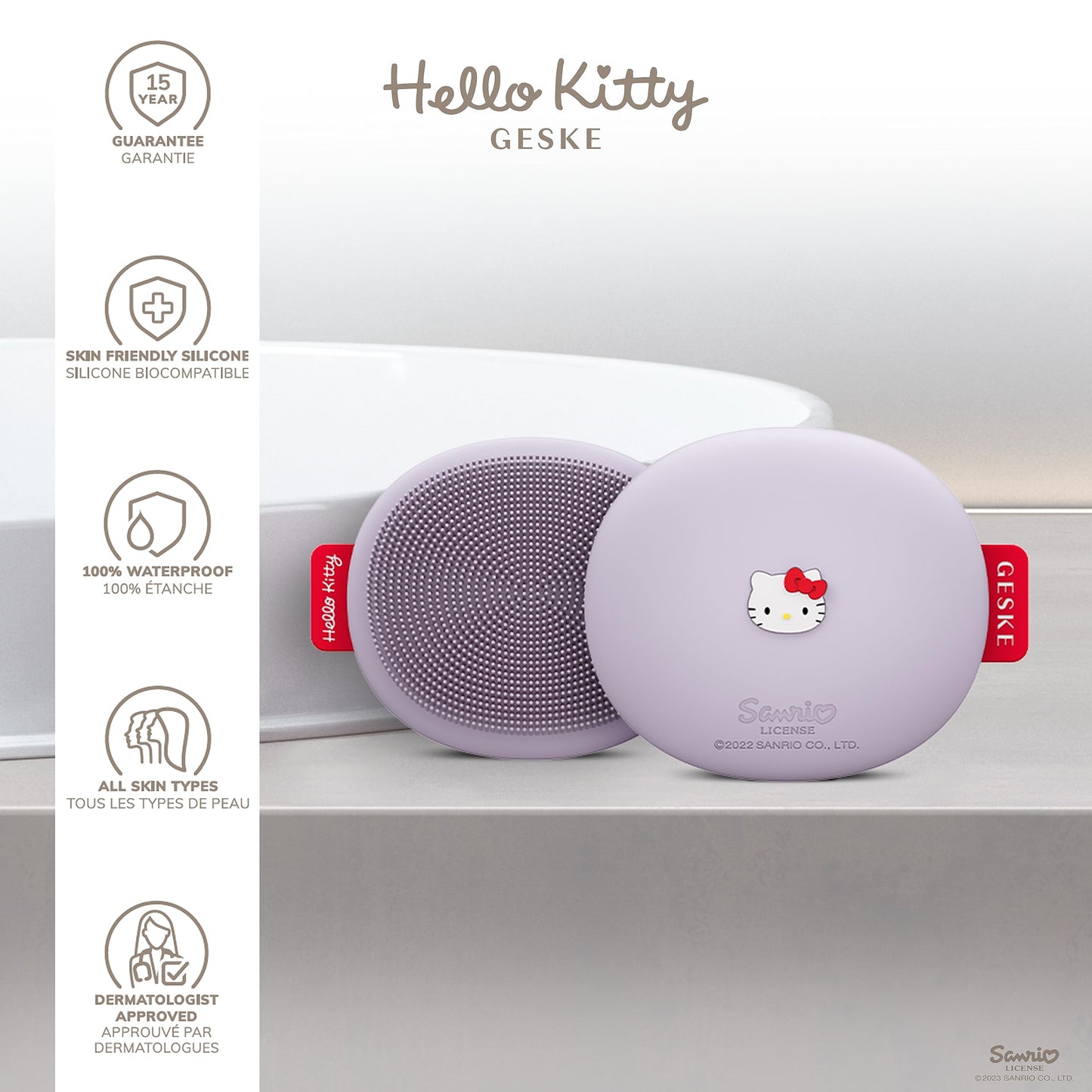 GESKE x Hello Kitty SmartAppGuided Facial Brush | 3 in 1 | Skin Cleansing Silicone | Routine Skincare | Gentle Cleansing | Facial Cleanser