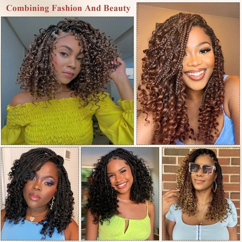 Boho Box Braids Crochet Hair 8 Packs Boho Crochet Braids Pre Looped 1B/33/30 Goddess Box Braids Crochet Hair for Black Women 10 Inch Boho Braids Crochet Hair Extension