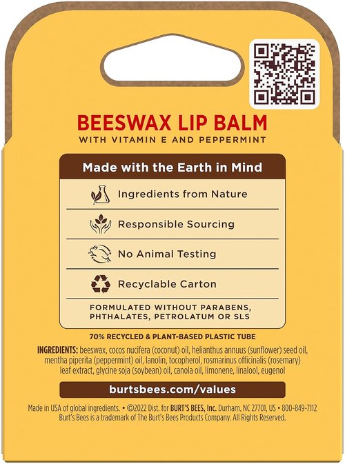 Burt's Bees Beeswax Lip Balm Pack - Moisturizing Unisex Formula | 4 x 0.15 oz Sticks