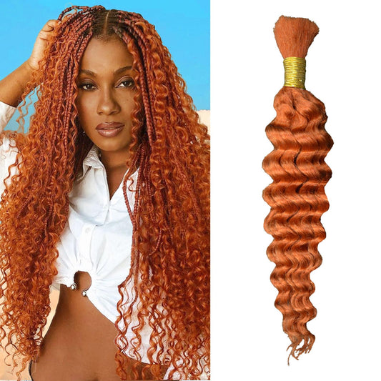 Eileen 18 Inch 50g 1 Bundles Deep Wave Bulk Human Hair for Braiding Curly Human Hair for Boho Braids Water Wet and Wavy Curls Micro Braiding Hair Extensions Brazilian Virgin 350 Ginger Orange