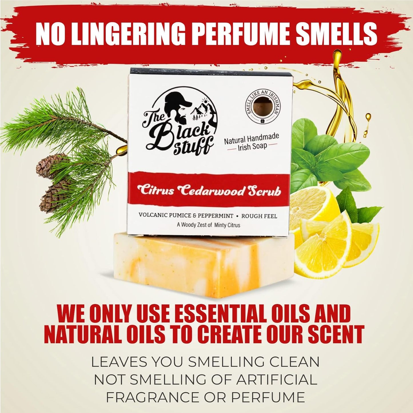 Skiennix All-Natural Bar Soap for Men - Handmade Citrus Cedarwood Scrub | Organic Ingredients, Daily Use