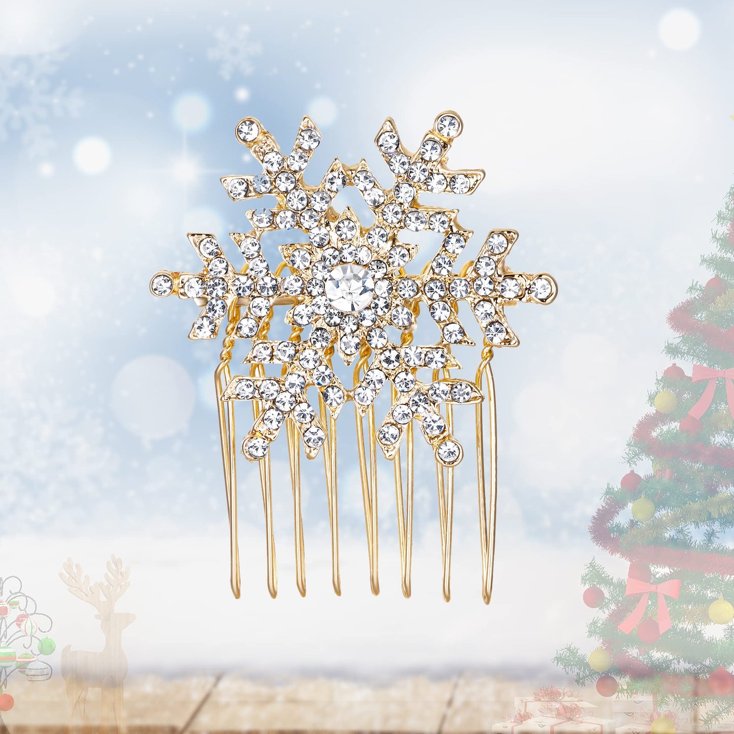 EVER FAITH Winter Snowflake Hair Side Comb Clear Austrian Crystal Gold-Tone