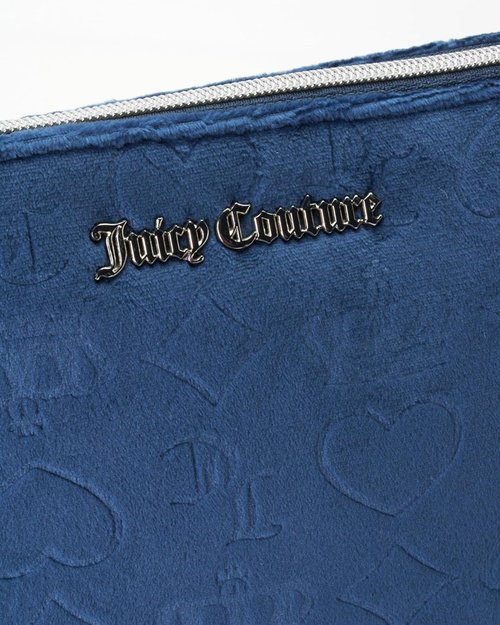Juicy Couture Makeup Bag - Blue Velour Cosmetics Organizer with Heart Crown Design | Travel Essentials