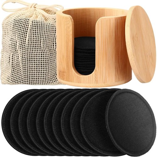 Foaincore Reusable Makeup Remover Pads - 40 Pcs Bamboo Cotton Rounds with Storage Bag | Soft & Washable (Black)