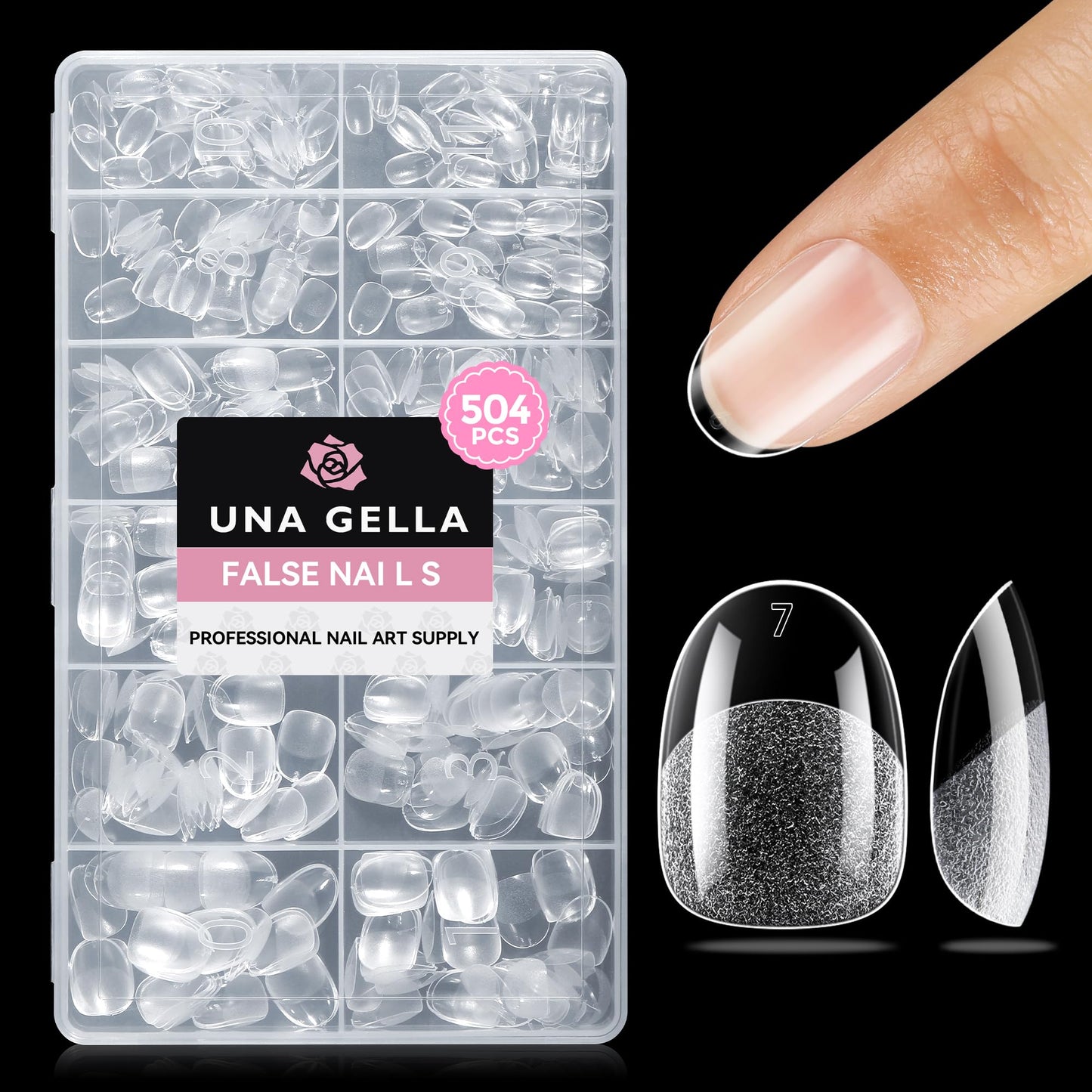 UNA GELLA Nail Tips 504pcs Full Cover Half Matte Fake Nails