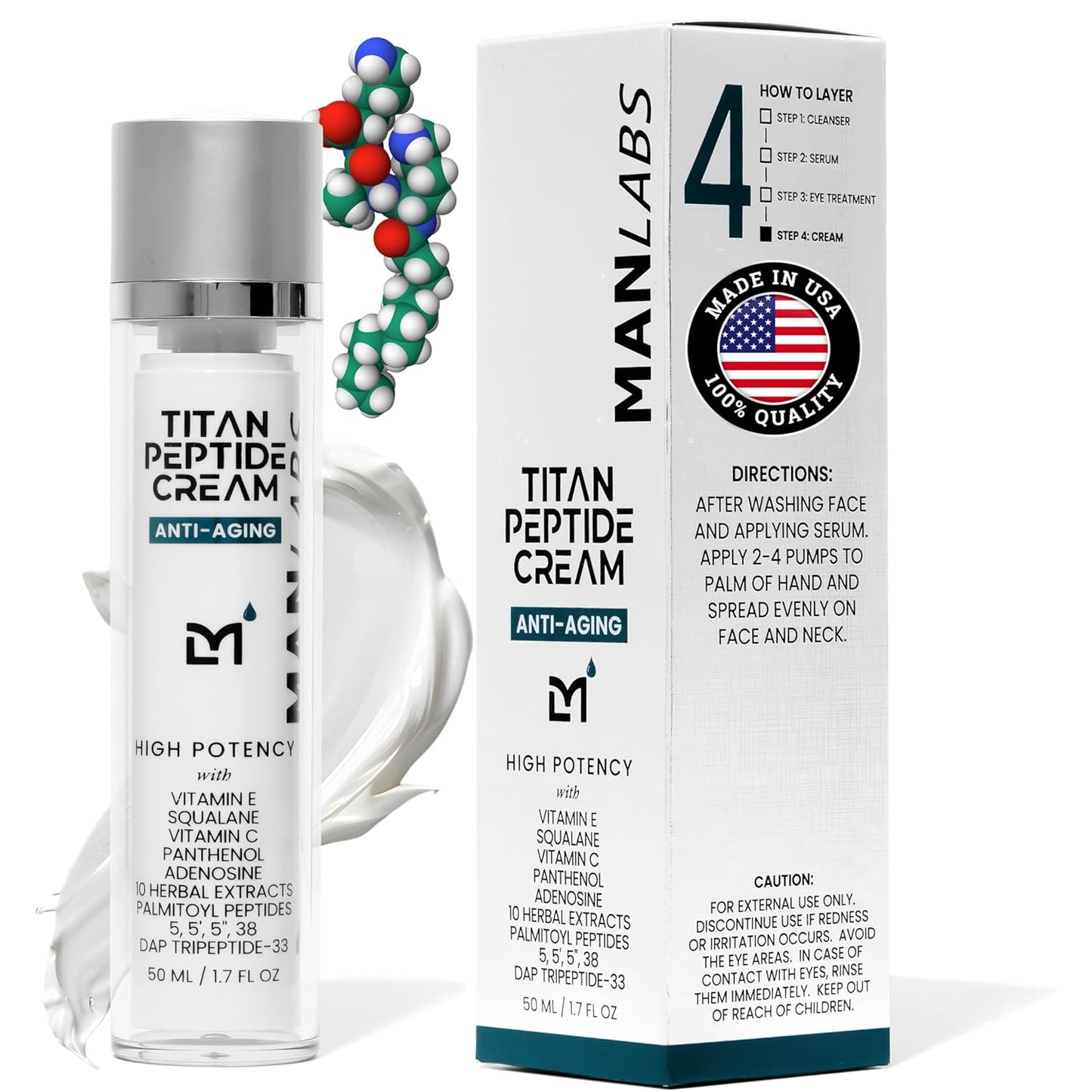 Titan Peptide Anti-Aging Men's Face Cream - Revitalize & Firm Skin with Peptides, Vitamin C & E - Unscented