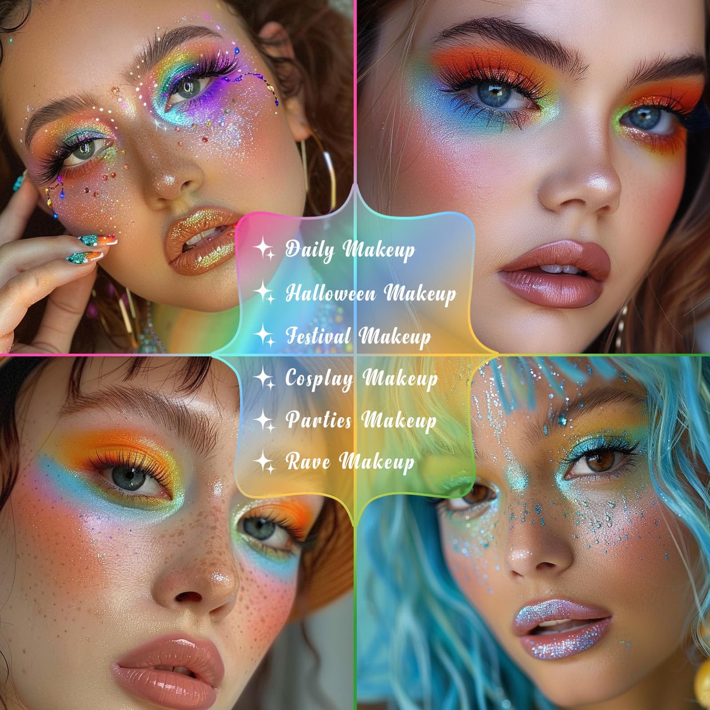 UCANBE Colorful Eyeshadow Palette Makeup Set, 2pcs 15 Shades Matte Shimmer Vibrant Neon Rainbow Pastel Eye Shadow Pallet with Soft Double Ended Brush, Summer Vibe Pigmented Blendable Eye Make Up Kit