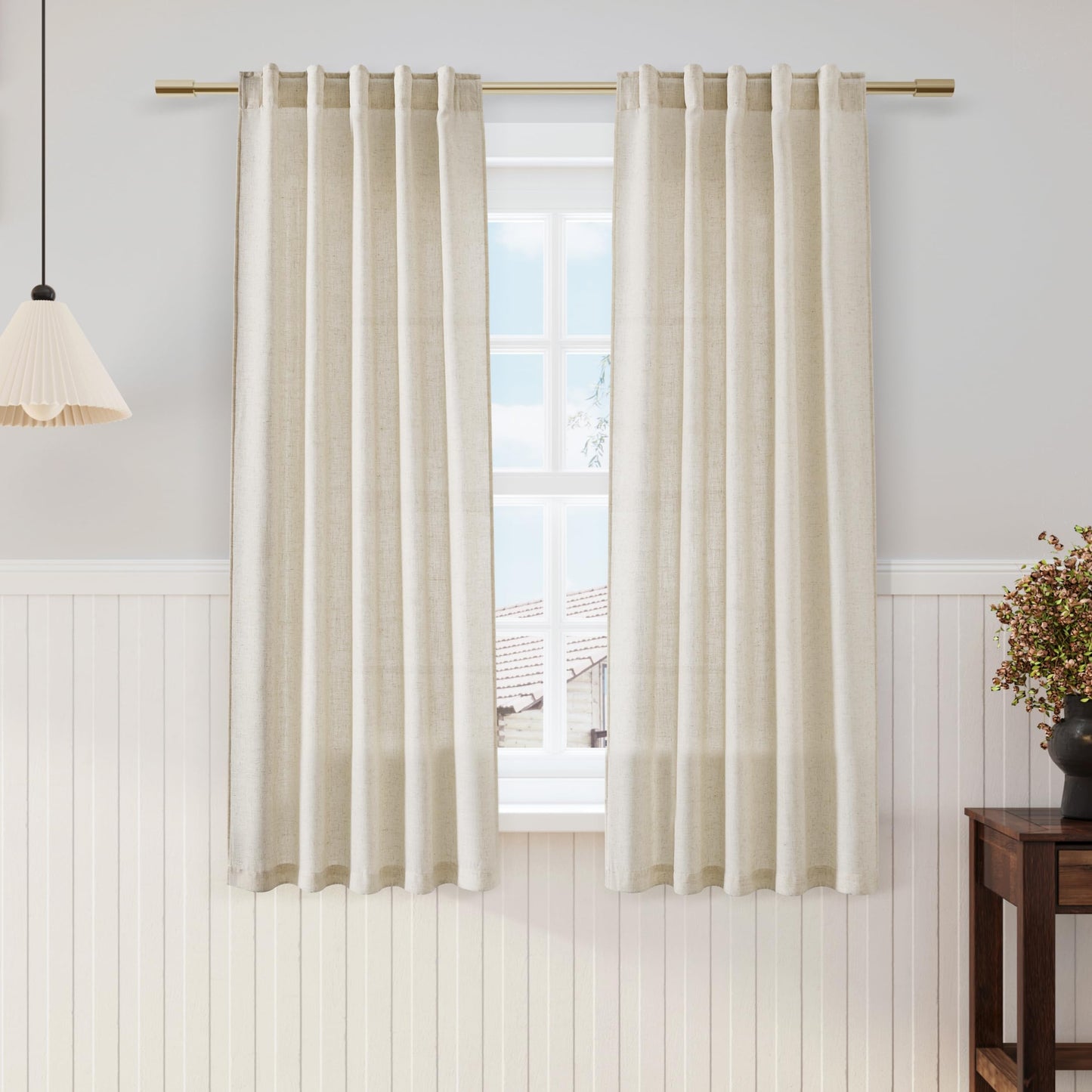 Nanspring Natural Linen Curtains for Kitchen Windows Over Sink - Cafe Curtain Semi Sheer with Rod Pocket and Back Tab Lightweight Rustic Textured Bistro Curtains for Bathroom, 2 Panels 25 x 24 Inch