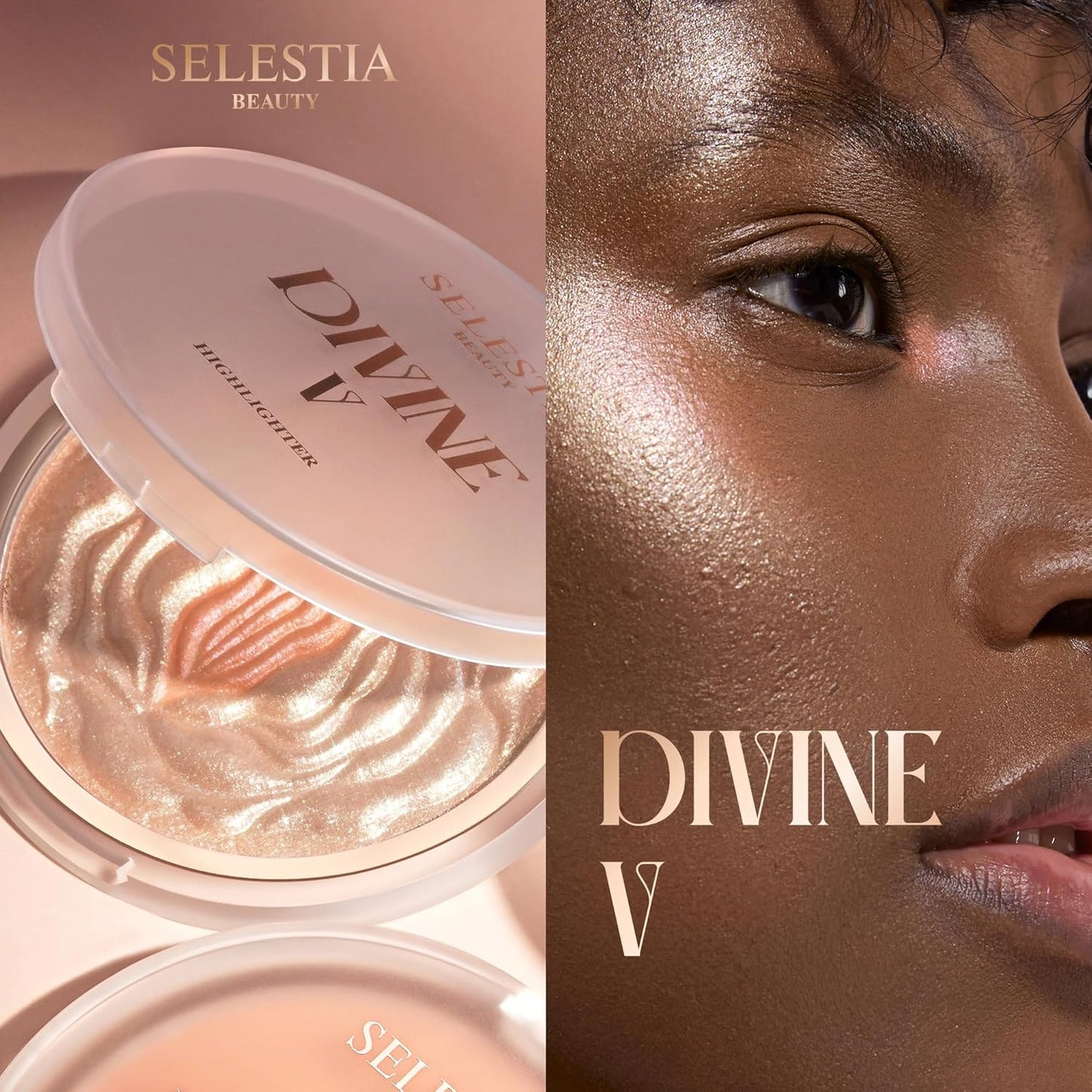 SELESTIA BEAUTY Powder Highlighter – Divine V | Radiant Glow for All Skin Tones, 0.53 oz