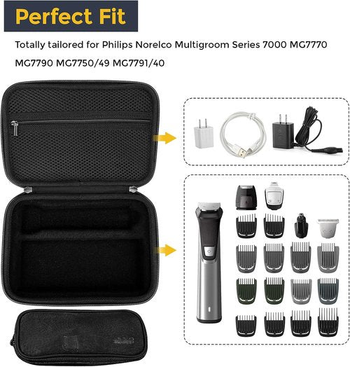 ProCase Hard Carrying Case for Norelco Multigroom Series 7000 | Protects Men's Electric Trimmer - Black
