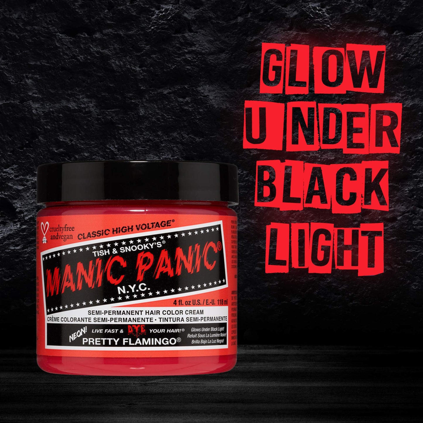 MANIC PANIC Pretty Flamingo Hair Dye - Classic High Voltage - Semi Permanent Hair Color - Warm Pink w/Orange Tint - Glows in Blacklight – Vegan, PPD & Ammonia Free - For Hair Coloring on Men & Women