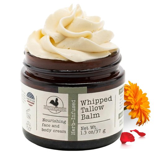 Hearth and Homestead Whipped Tallow Balm - Organic Unscented Body Butter for Eczema & Rosacea | 1.3 oz