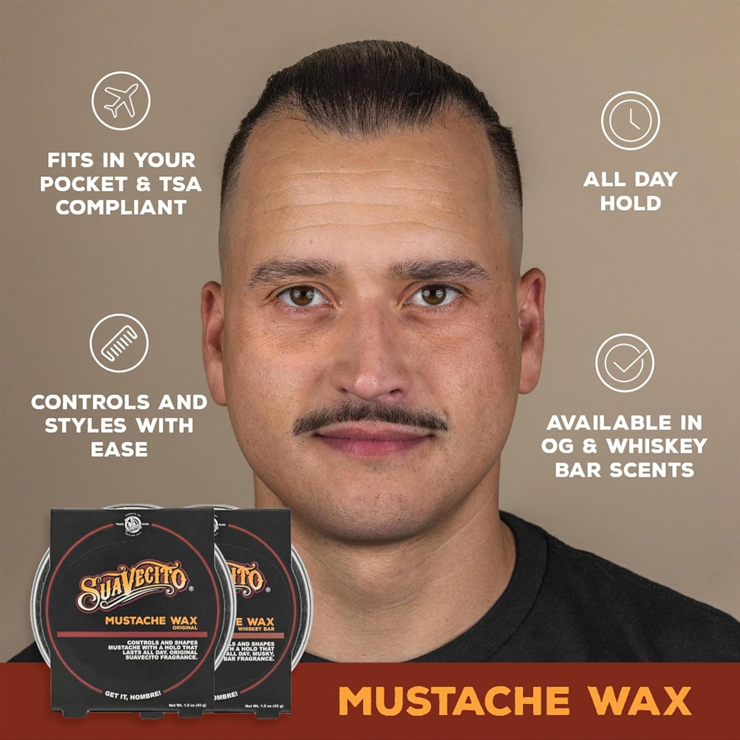 Suavecito Mustache Wax 1.5 oz - All-Day Hold & Moisturizing Formula for Stylish Grooming