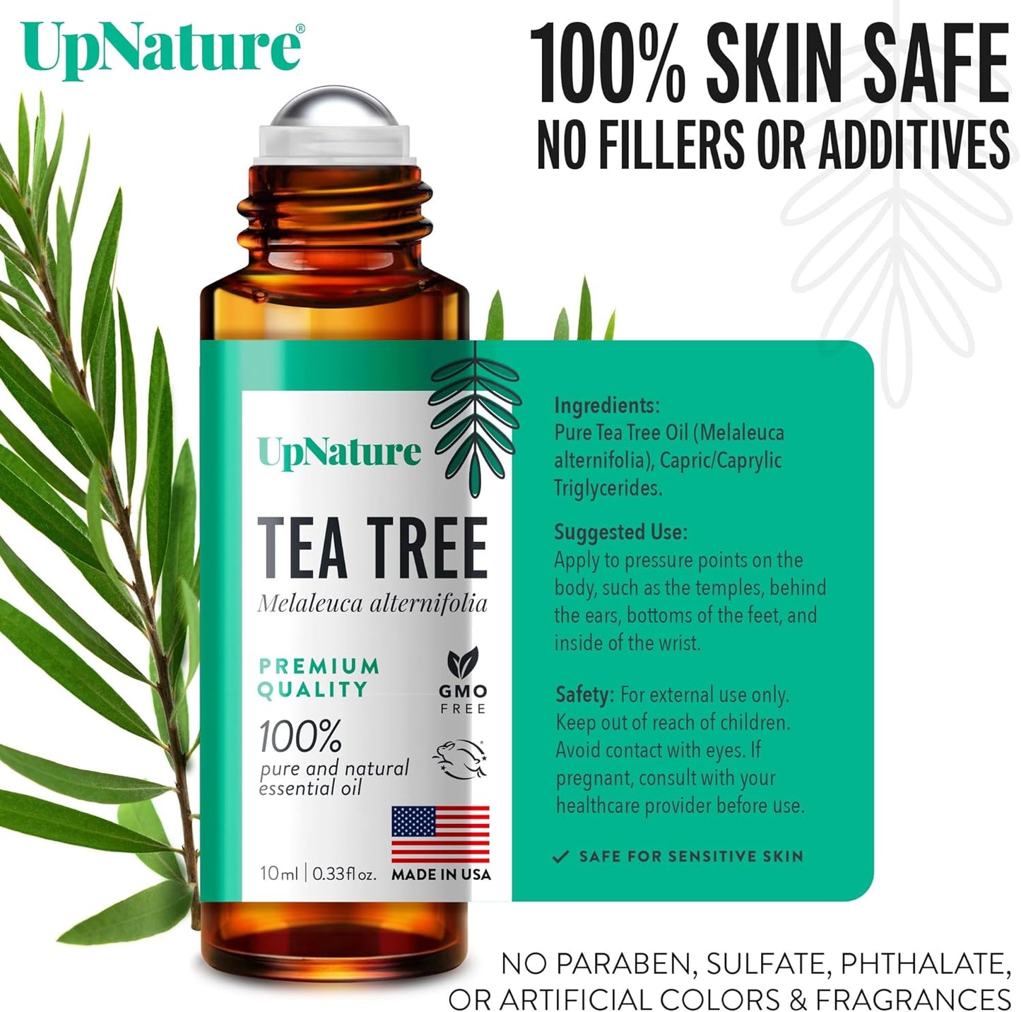 UpNature Tea Tree Essential Oil Roll-On - 100% Natural Tea Tree Oil for Skin Care & Healing