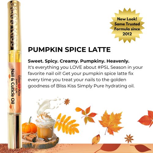 Bliss Kiss | 1 Pumpkin Spice Latte Fragrance | Nail Oil Cuticle Pen w/Vitamin E & Jojoba⏤Nail Strengthener Nail Growth Serum for Brittle Peeling Breaking Thin Nails