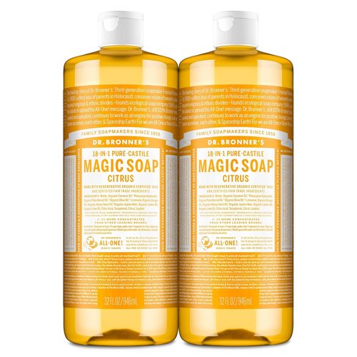 Dr. Bronner's Pure-Castile Liquid Soap - Citrus Scent, 32oz (2-Pack) | 18-in-1 Uses, Vegan & Organic