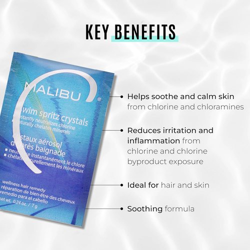 Malibu C Swim Spritz Crystals - Vitamin C Hair & Skin Spray for Chlorine Removal - 100% Vegan (12 Packets)