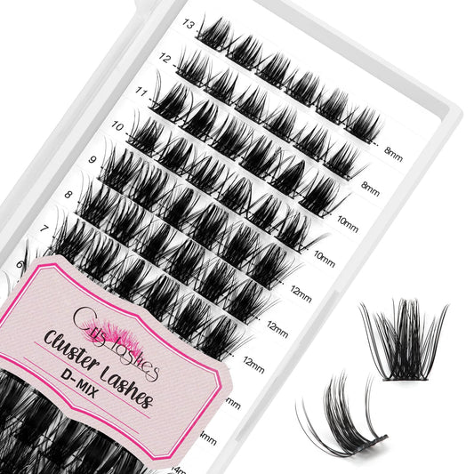 Cluster Lashes, Crislashes DIY Eyelash Extension 13 Rows, D Curl Mix 8-16mm Individual Cluster Eyelashes Natural Look, 78 pcs Reusable Cluster Eyelash Extensions at Home (F02-D Curl Mix 8-16mm)