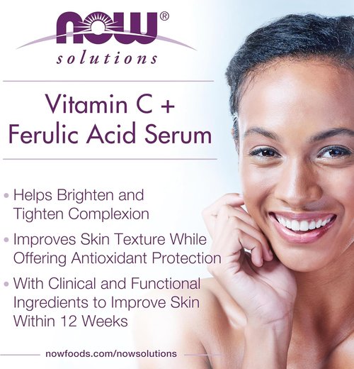 NOW Foods Solutions Vitamin C Serum - Skin Brightening & Tightening with Ferulic Acid, 1 oz