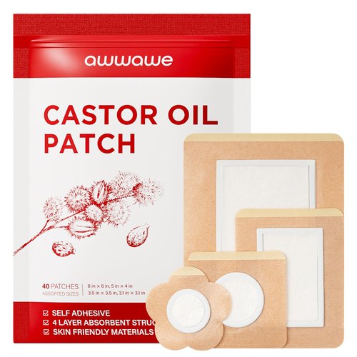 awwawe Castor Oil Pack Wrap (40 Count), 4 Sizes, Disposable Cotton Patches, Leak-Proof, Skin-Friendly and Breathable, for Belly, Joints and Body Care (Oil Not Included)