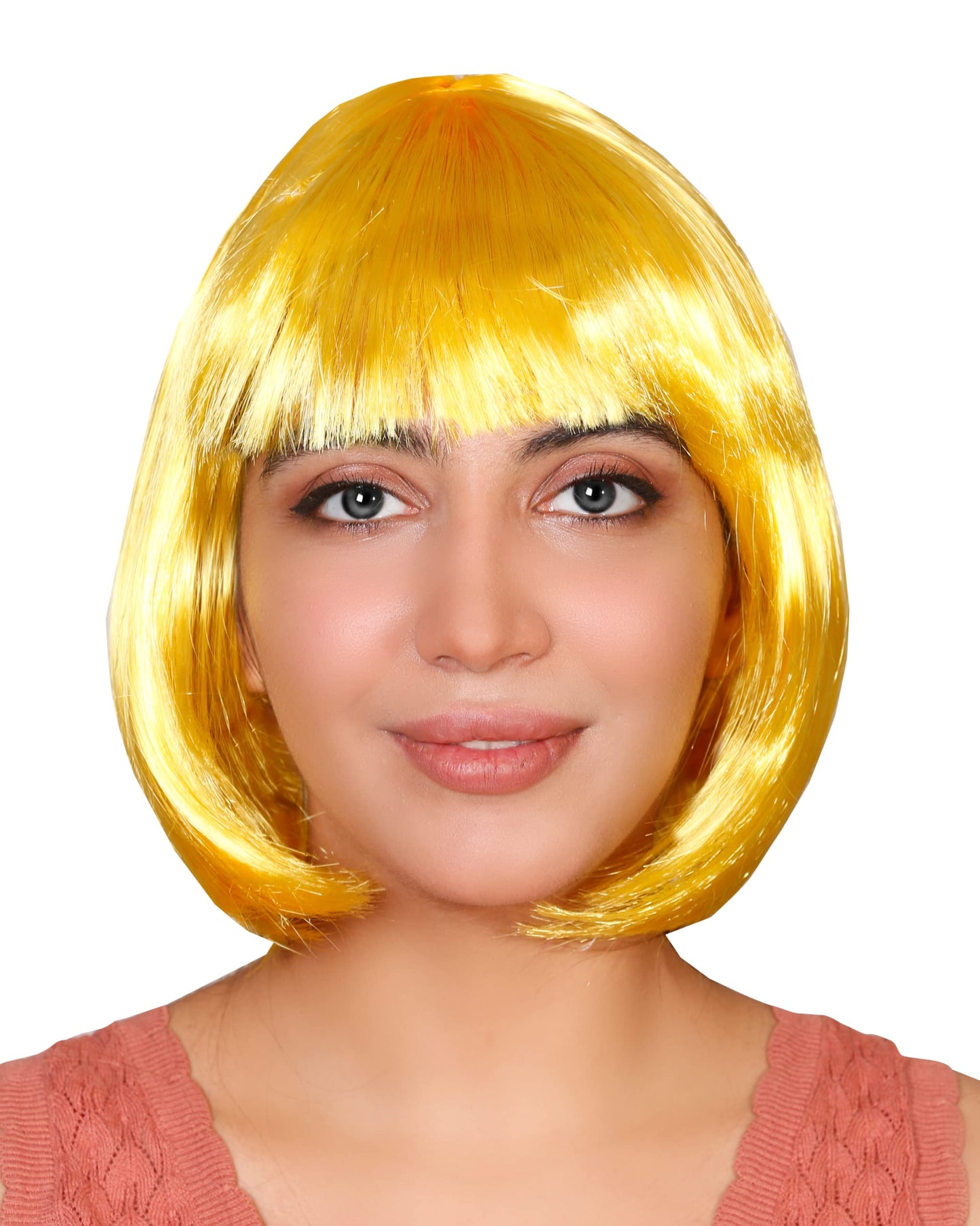 Matissa Short Straight 10" Bob Wig with Bangs Synthetic Fancy Dress Costume Halloween Party (Yellow)